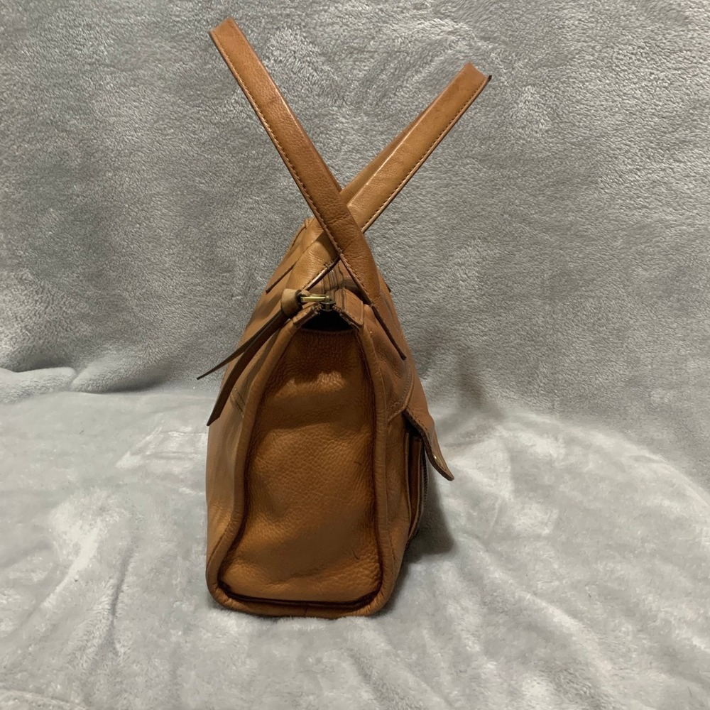 Fossil Women's Tan Leather Handbag Shoulder Bag Top Zip Pockets Flaw - Picture 7 of 16